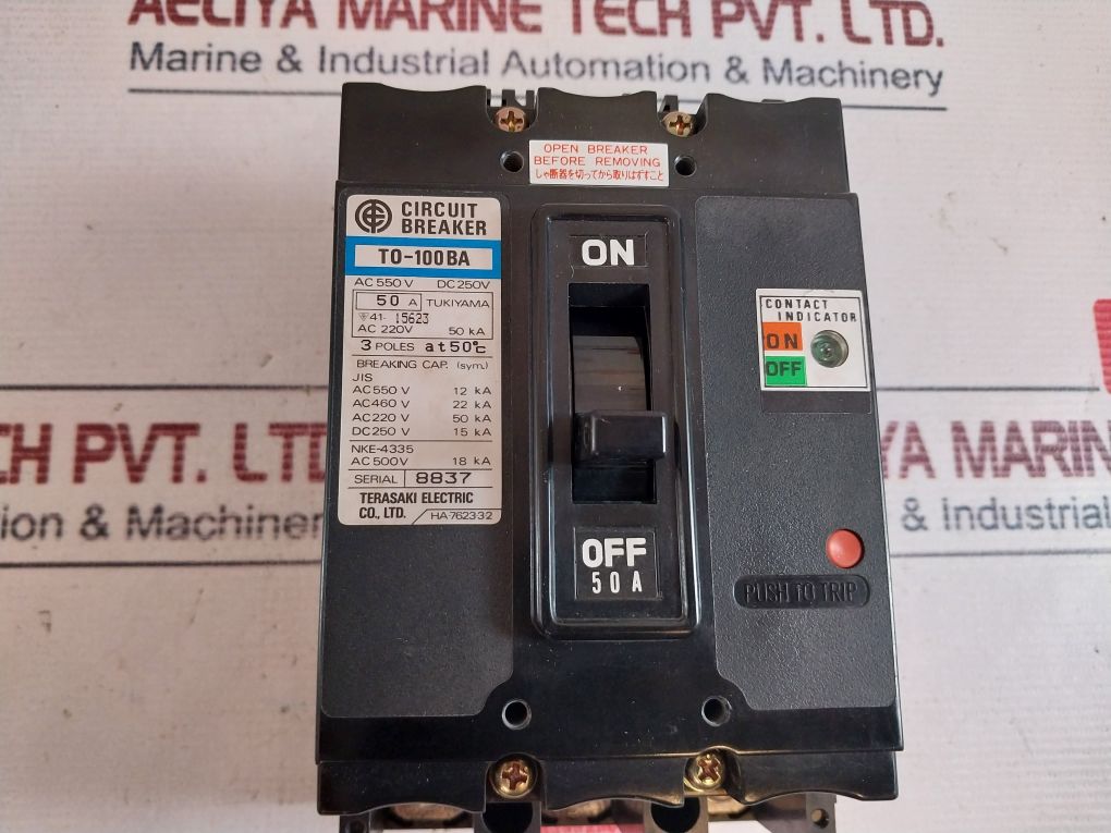 Terasaki T0-100Ba 3 Pole No-fuse Circuit Breaker 50A