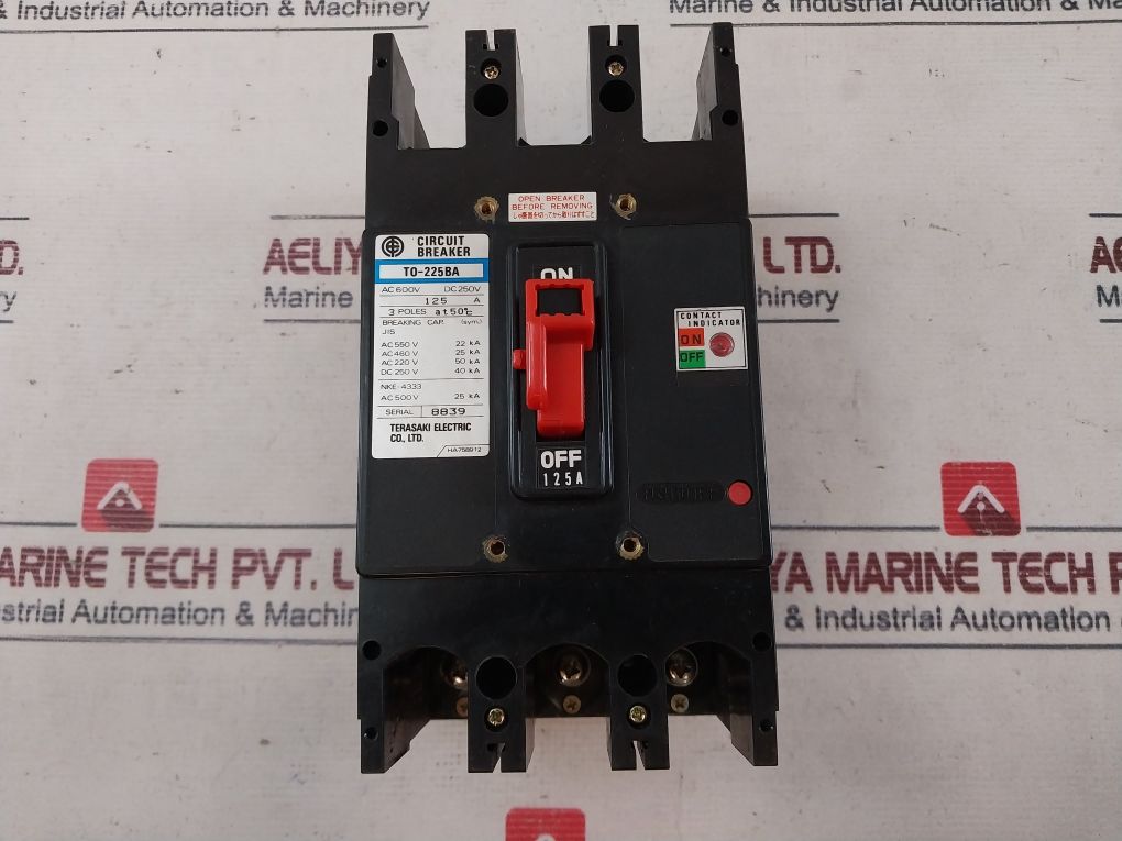 Terasaki T0-225Ba No-fuse Circuit Breaker Ac 600V 