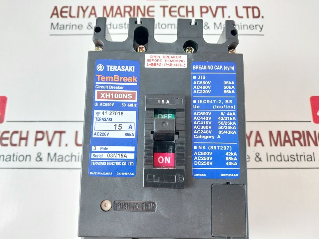 Terasaki Tembreak Xh100Ns Circuit Breaker 15A 690V Ac 3-pole
