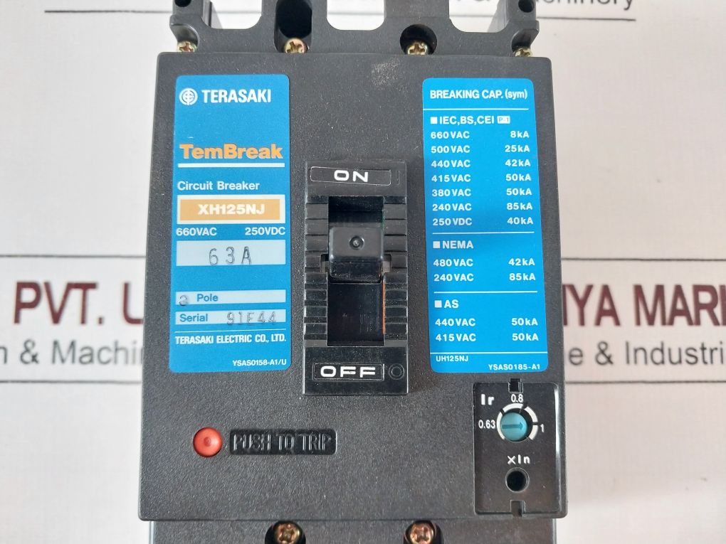 Terasaki Xh125Nj 3-pole Circuit Breaker 63A 660Vac 250Vdc