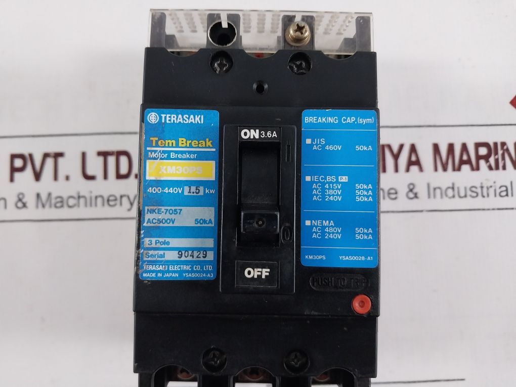 Terasaki Xm30Ps Circuit Breaker 3-pole 1.5Kw 3.6A