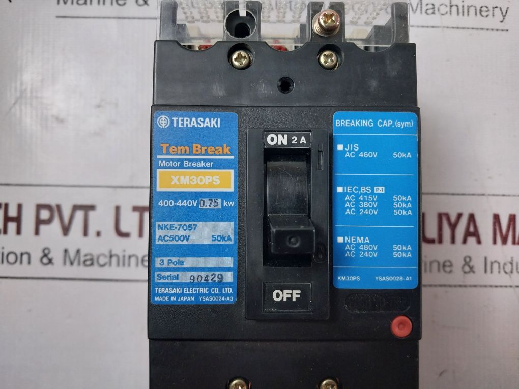 Terasaki Xm30Ps 3 Pole Circuit Breaker 2A, 0.75Kw