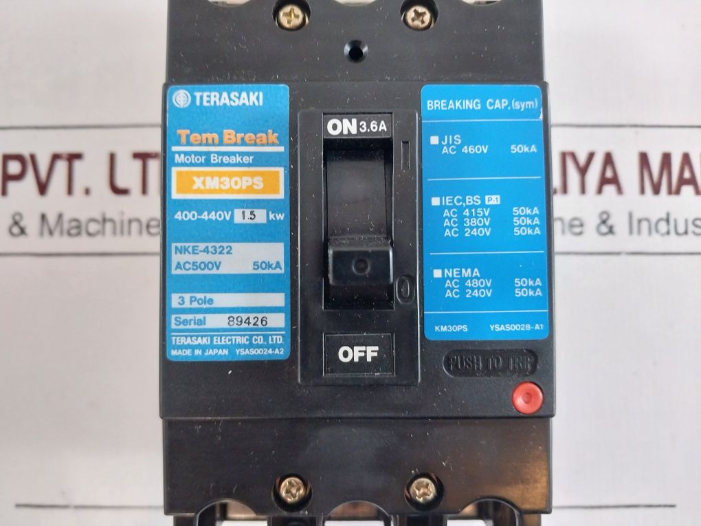 Terasaki Xm30Ps 3-pole Motor Circuit Breaker 1.5Kw,3.6A