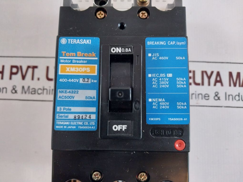 Terasaki Xm30Ps 3 Pole Circuit Breaker 0.80A 400-440V 0.2Kw