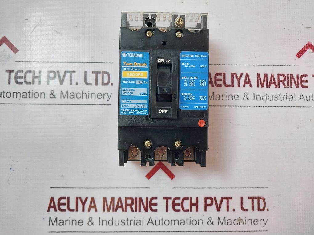 Terasaki Xm30Ps 3 Pole Circuit Breaker 8A,400-440V 3.7Kw