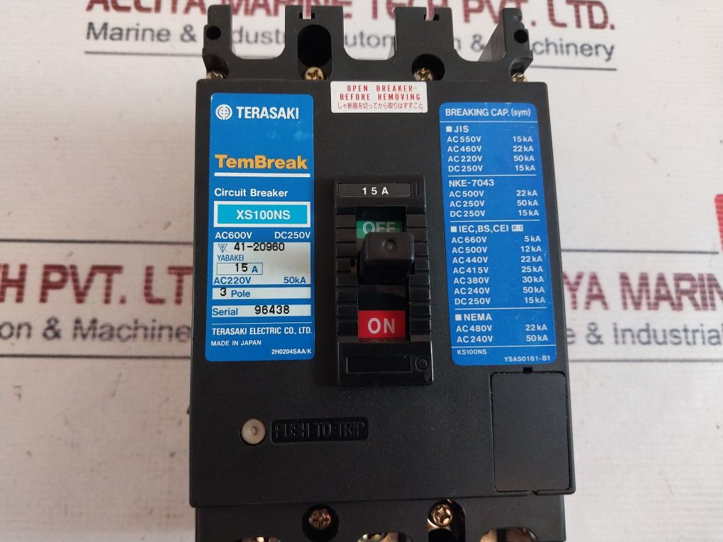 Terasaki Xs100Ns 3 Pole Circuit Breaker 200-480V 50/60Hz
