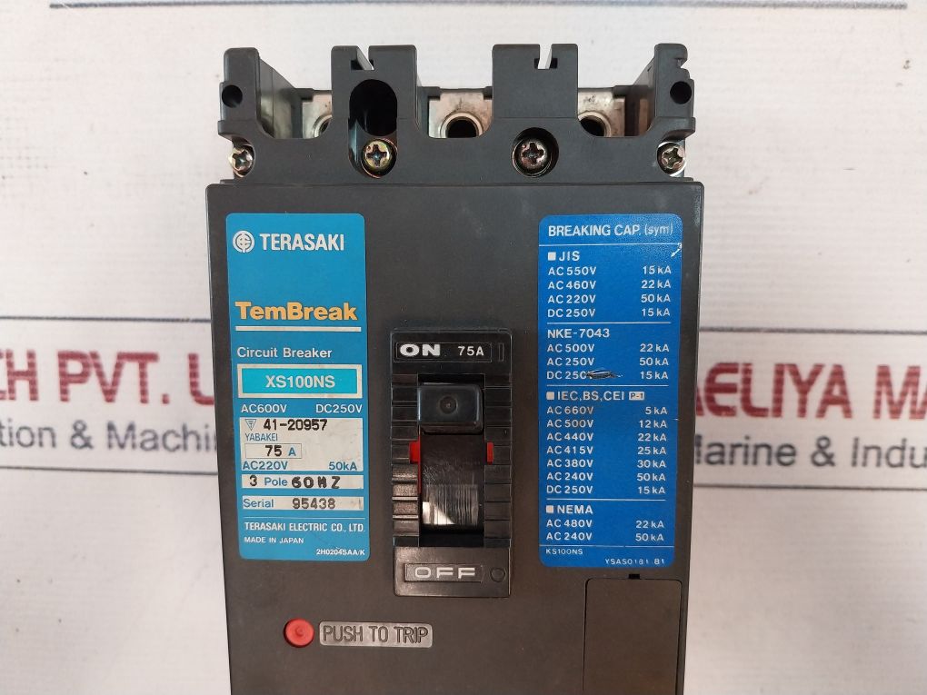 Terasaki Xs100Ns 3 Pole Circuit Breaker 60Hz Ac600V