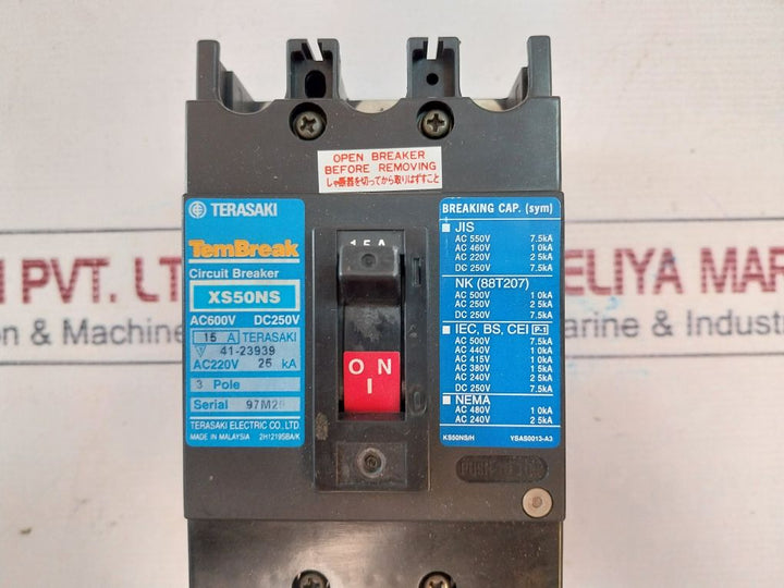 Terasaki Xs50Ns 3-pole Circuit Breaker Ac600V Dc250V 15Amp