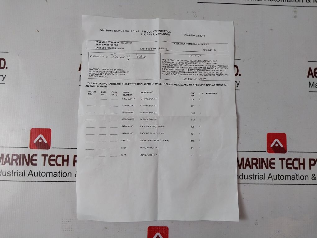 Oceaneering 0333661 Repair Kit For Pressure Regulator