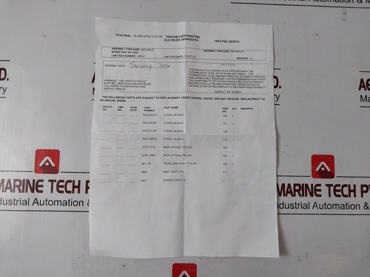 Oceaneering 0333661 Repair Kit For Pressure Regulator
