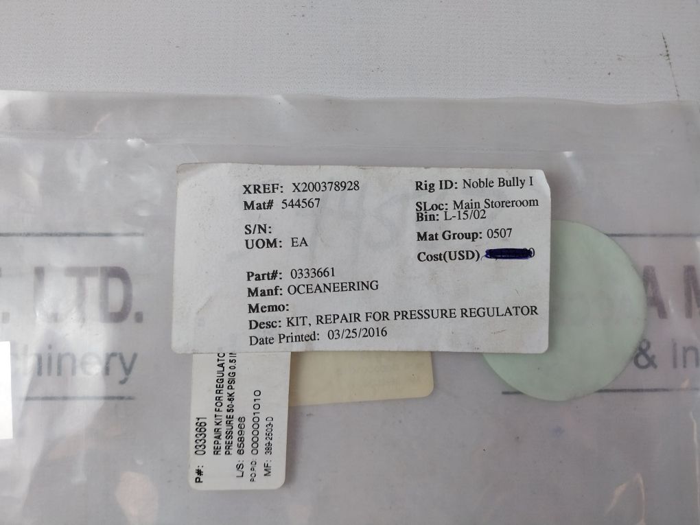 Oceaneering 0333661 Repair Kit For Pressure Regulator