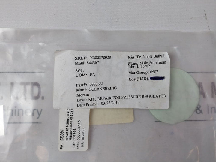 Oceaneering 0333661 Repair Kit For Pressure Regulator