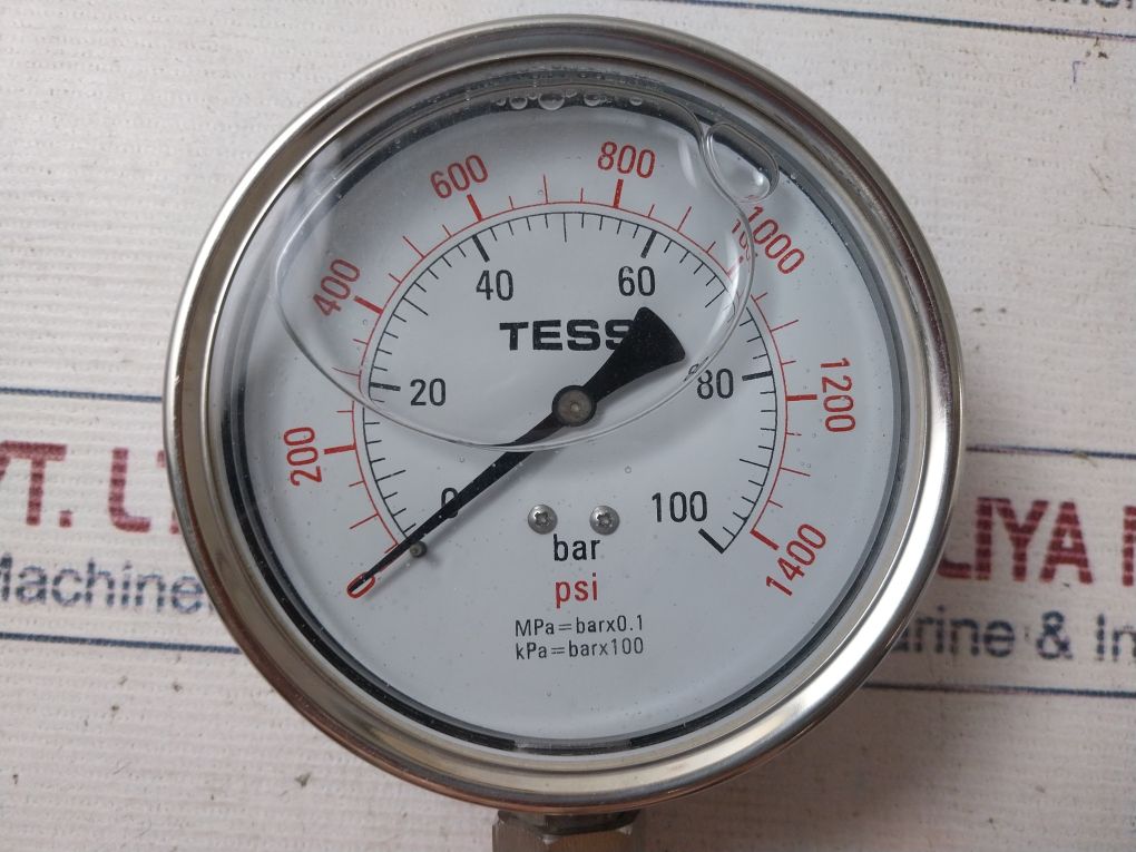 Tess 0-100 Bar Pressure Gauge 0-1400 Psi