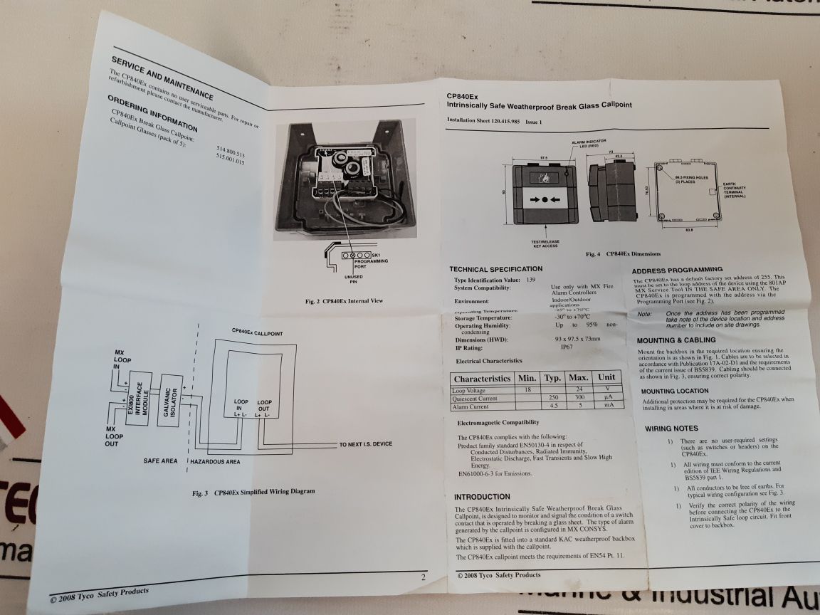 ThornTyco Cp840Ex Manual Call Point 514.800.513

