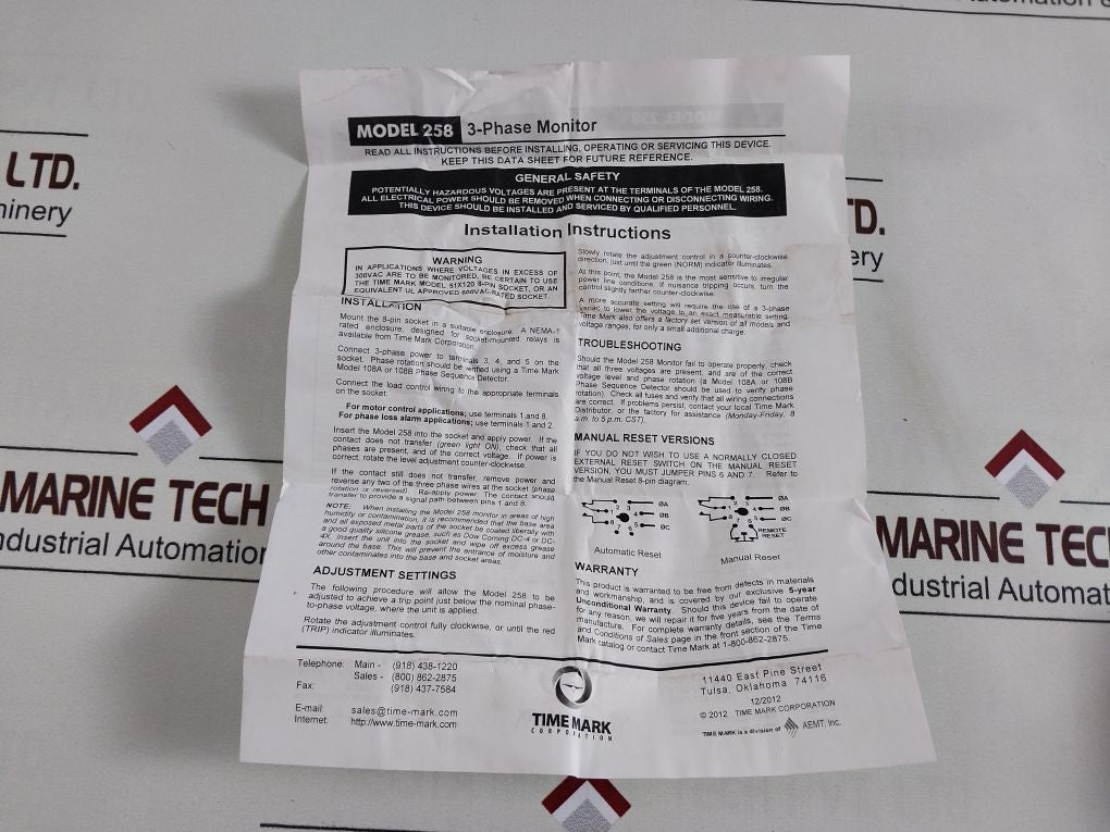Time Mark 258B 3-phase Power Monitor Moudle 160-240 Vac