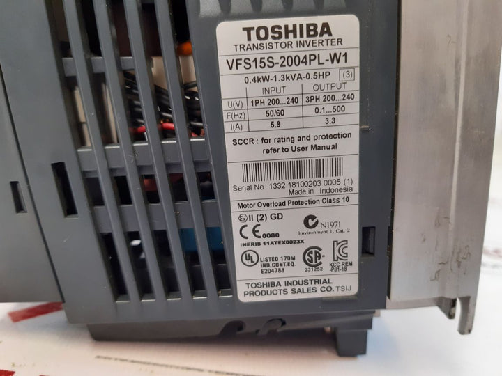 Toshiba Vf-s15 Transistor Inverter Vfs15S-2004Pl-w1,0.4Kw-1.3Kva-0.5Hp
