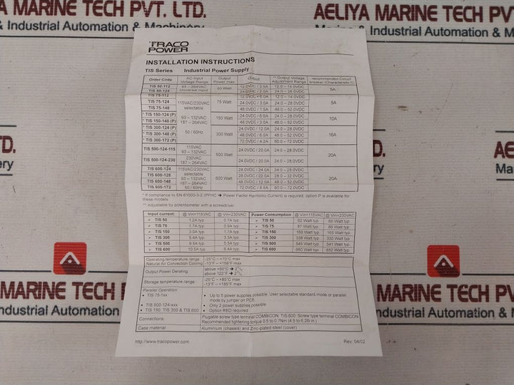 Traco Power Tis 600-124 Power Supply 600W