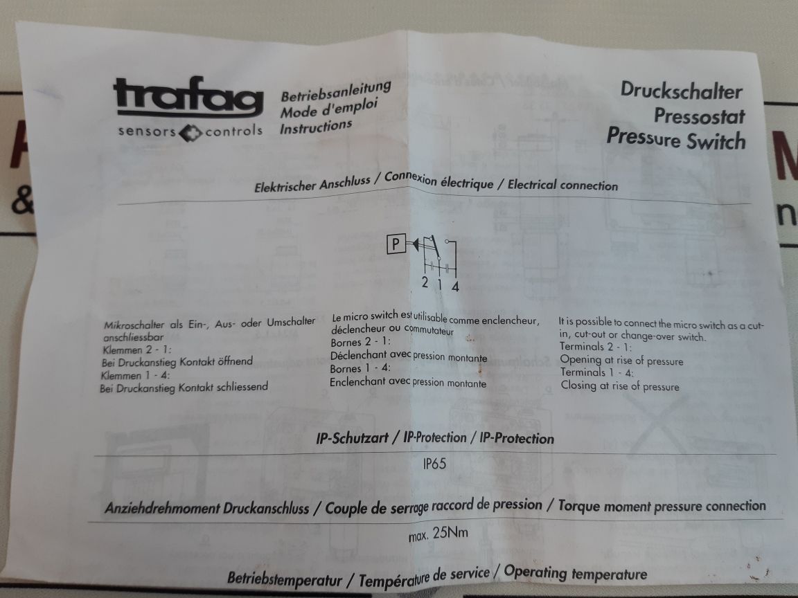 Trafag 940.2372.900 pressure switch -0.9...1.5 bar