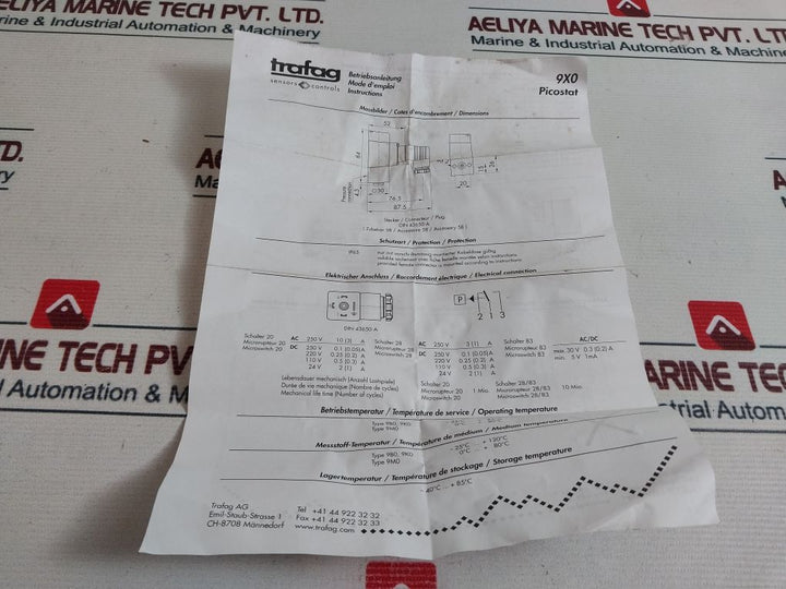Trafag 9B0.2077 Pressure Switch 250V Ac 