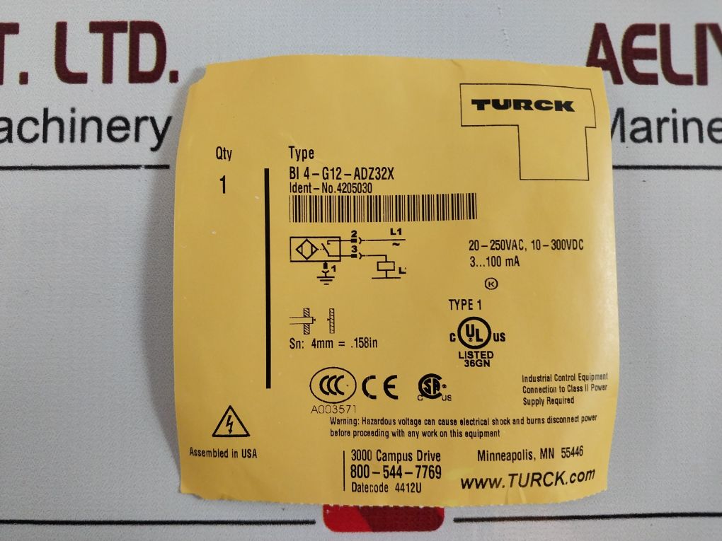 Turck Bi 4-g12-adz32X Inductive Sensor With Cable