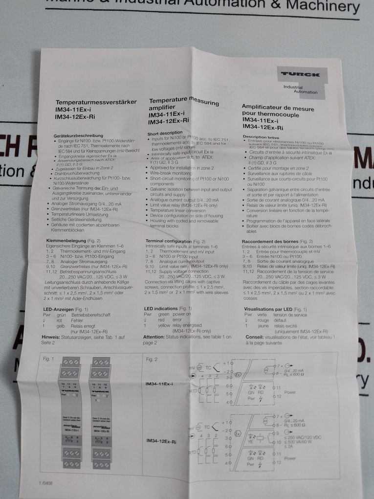 Turck Im34-12Ex-ri Universal Temperature Measuring Amplifier