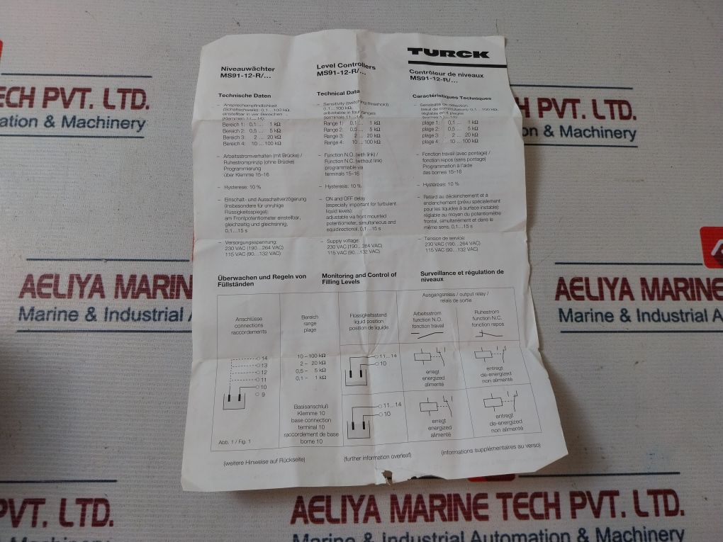 Turck Ms91-12-r Liquid Level Controller 230 Vac