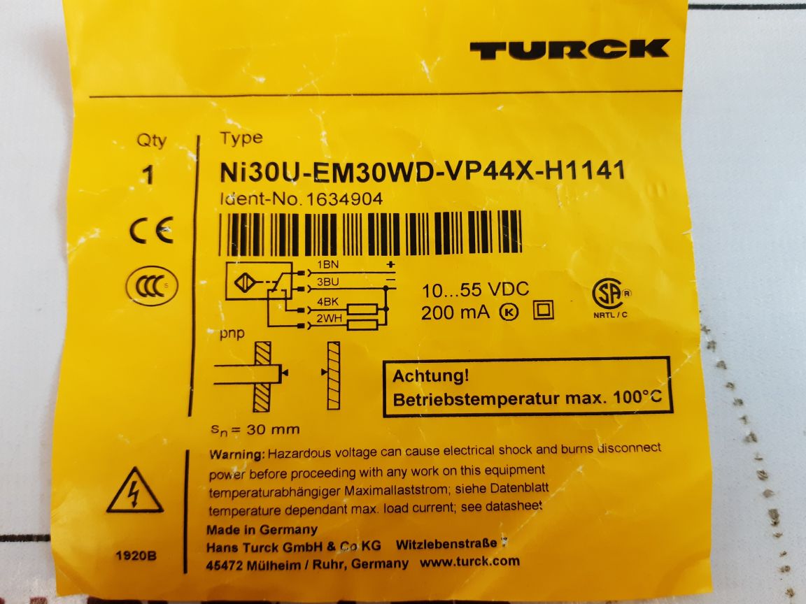 Turck Ni30U-em30Wd-vp44X-h1141 Proximity Sensor