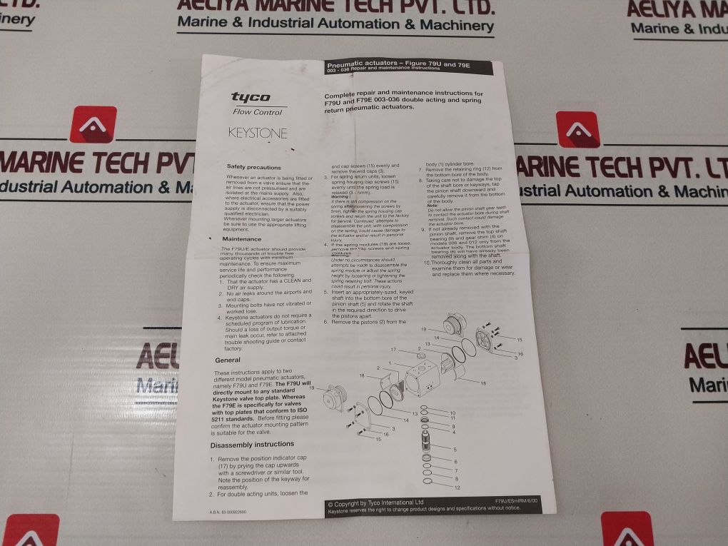 Tyco 91Tu00 Pneumatic Actuator Repair Kit