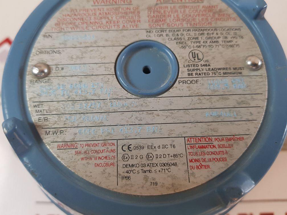 United Electric H122-614 Differential Pressure Switch 500 To 6000 Psi