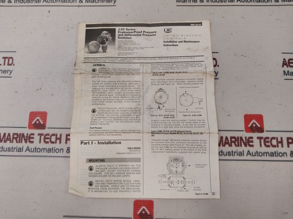 United Electric J120-s164B Pressure Switch 15A 480Vac