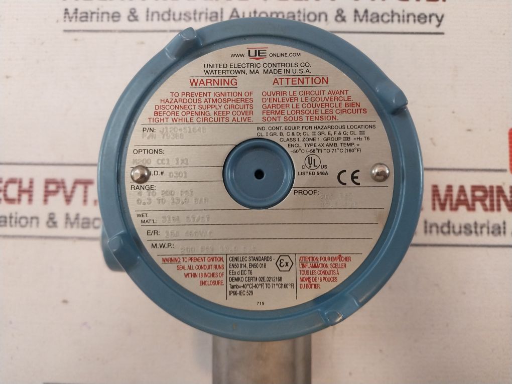 United Electric J120-s164B Pressure Switch 15A 480Vac