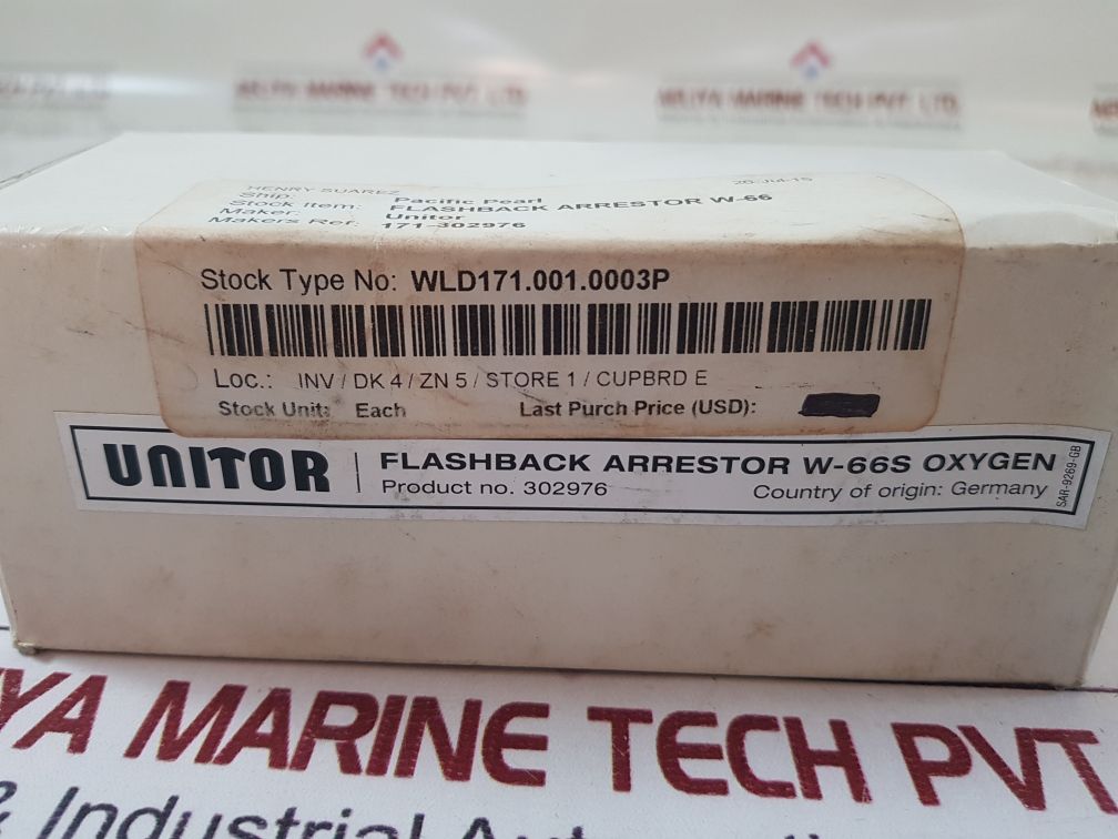 Unitor 302976 Flashback Arrestor W-66S Oxygen