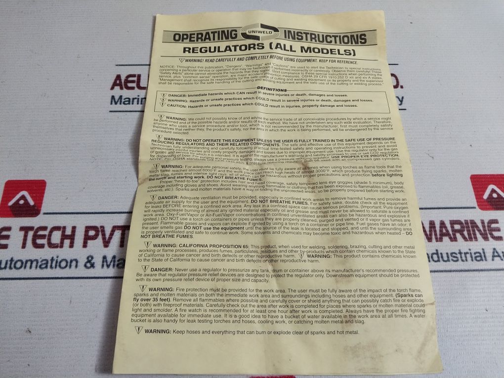 Uniweld Rv8011 Compressed Gas Regulator