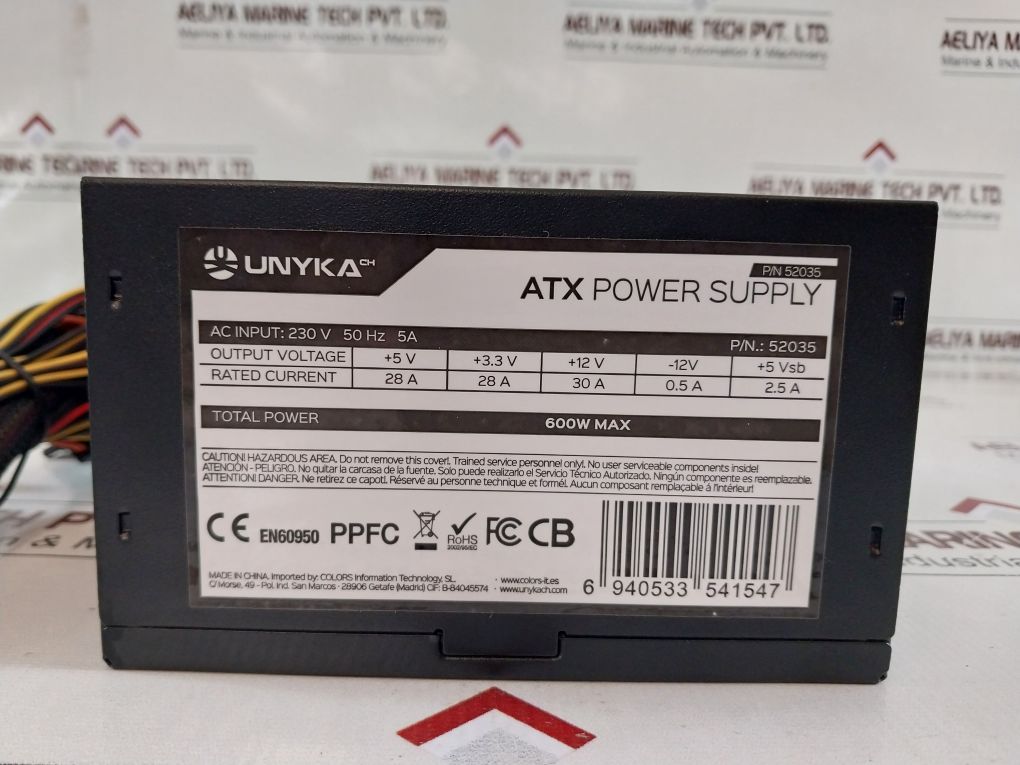 Unykach 52035 Atx Power Supply 600W, 230V Ac