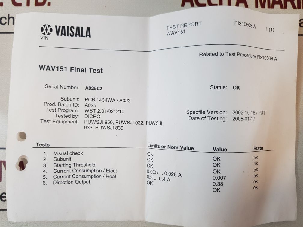 Vaisala Wav151 Wind Direction Sensor
