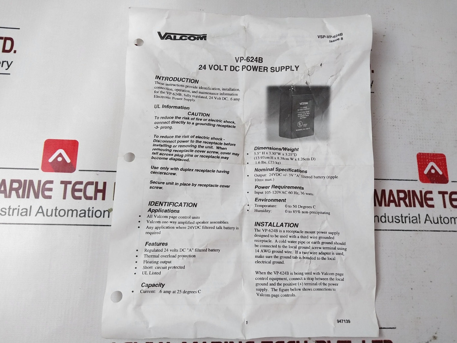 Valcom Vp-624B Power Supply 24 Vdc 0.6A