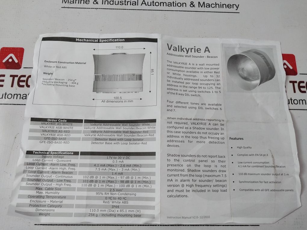 Valkyrie Asb Red Addressable Wall Mount Sounder With Beacon