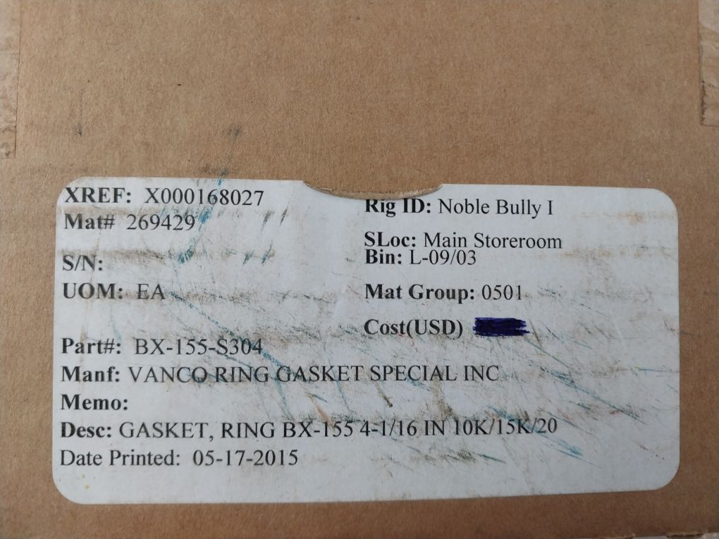 Vanco Bx-155-s304 Gasket Ring 3-15 Bx155-s304-4