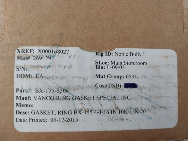 Vanco Bx-155-s304 Gasket Ring 3-15 Bx155-s304-4