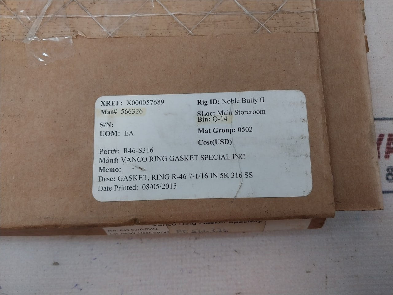 Vanco 6A0003 Gasket Ring R46-s316