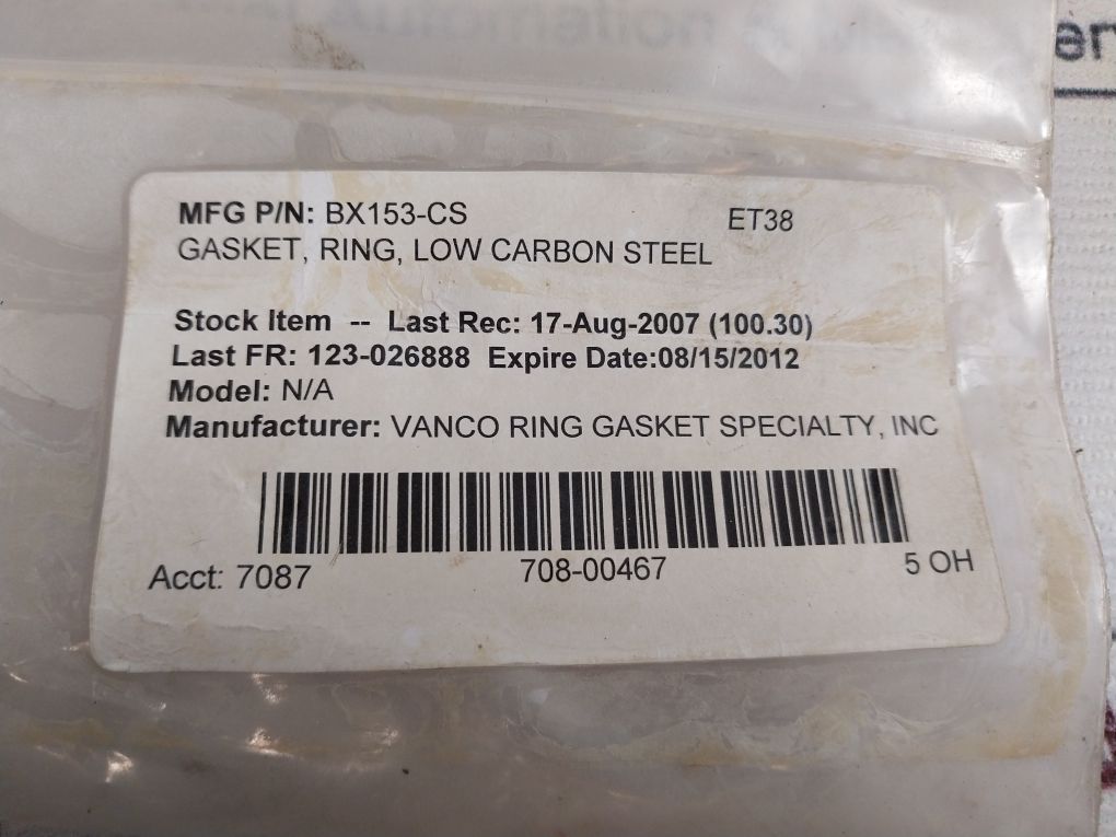 Vanco Bx-153-s-4 Gasket Ring