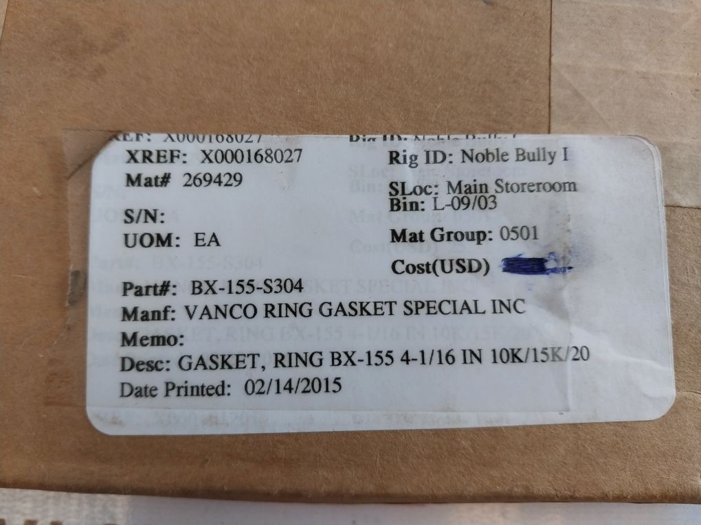Vanco 3-14 Bx155-s304-4 Gasket Ring