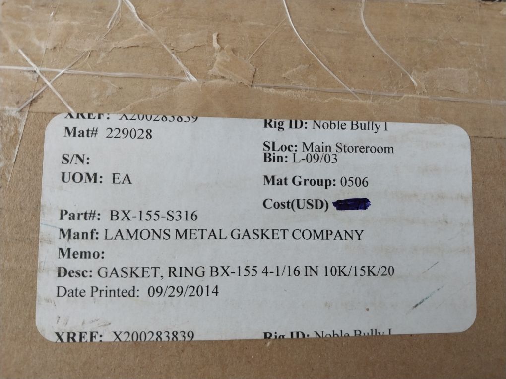 Vanco Bx155-s316-4 Gasket Ring 6A0003