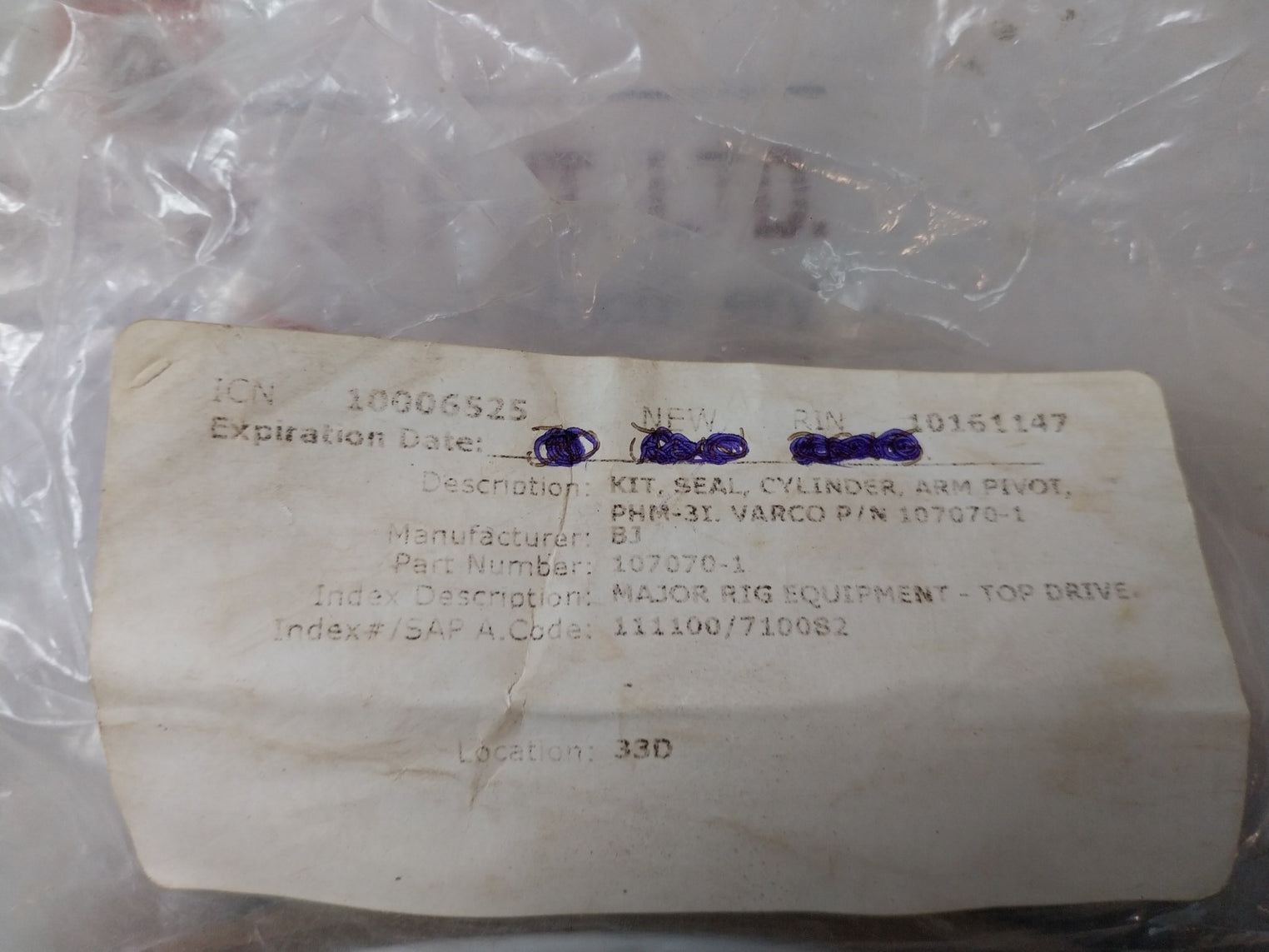 Varco 107070-1 Arm Cylinder Seal Kit
