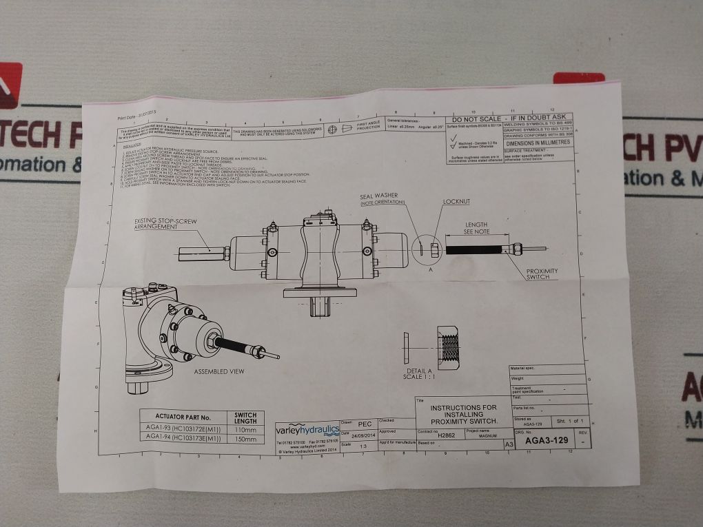 Varley Hydraulics Fs-v122-150 Proximity Switch Sensor Pl1507/Cc