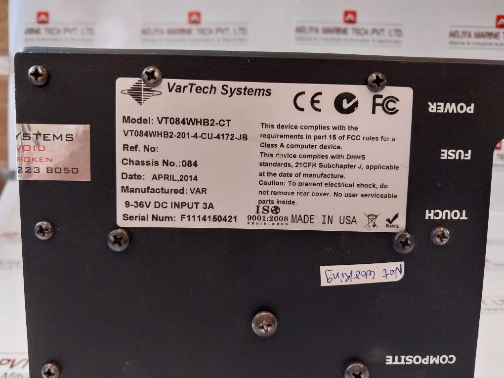 Vartech Systems Vt084Whb2-ct Display Monitor Vt084Whb2-201-4-cu-4172-jb