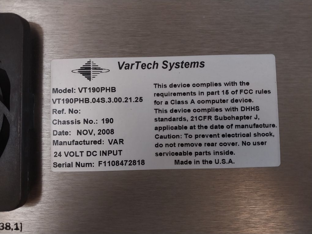 Vartech Systems Vt190Phb Touch Panel Monitor 24 Volt Dc Input