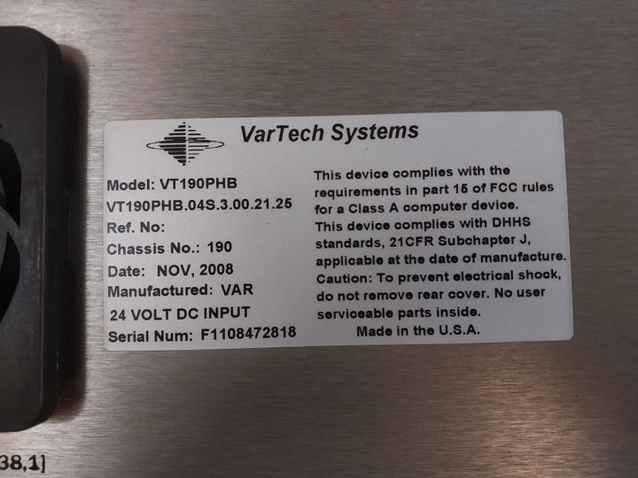 Vartech Systems Vt190Phb Touch Panel Monitor 24 Volt Dc Input