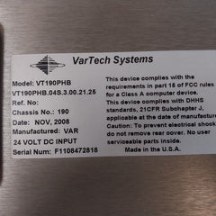 Vartech Systems Vt190Phb Touch Panel Monitor 24 Volt Dc Input