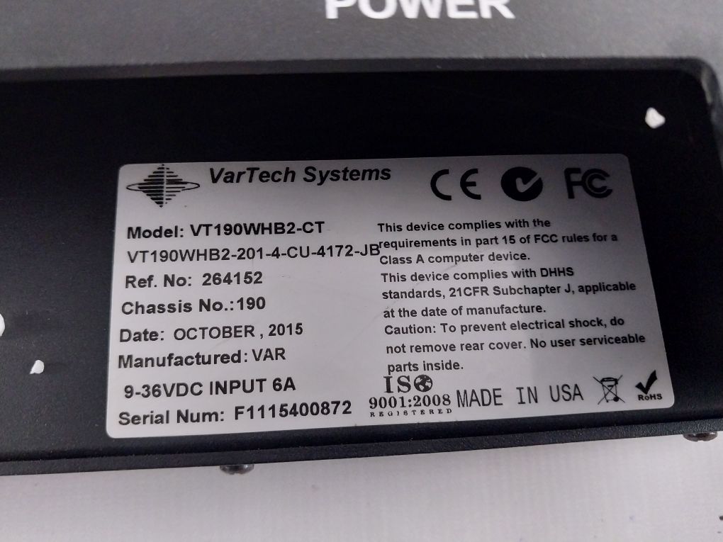 Vartech Systems Vt190Whb2-ct Monitor Display